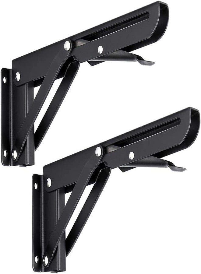 Rexmon Sturdy Folding Shelf Brackets - Heavy Duty Black Metal Triangle Table Bench Folding Shelf Bracket 20 CM, 2 Pcs Folding Shelf Hinge Wall Mounted, Max Load 40 KG - Image 1